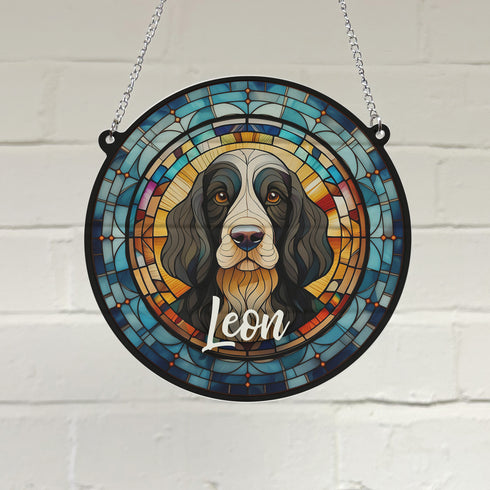 Cocker Spaniel Black & White Personalised Stained Glass Effect Suncatcher